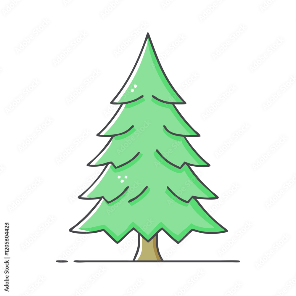 Vector cartoon pine tree with green foliage and snow, A playful vector illustration of a pine tree with green foliage and light snow accents, featuring a simple trunk and clean design.
Vector cartoon pine tree with green foliage and snow, A playful vector illustration of a pine tree with green foliage and light snow accents, featuring a simple trunk and clean design.