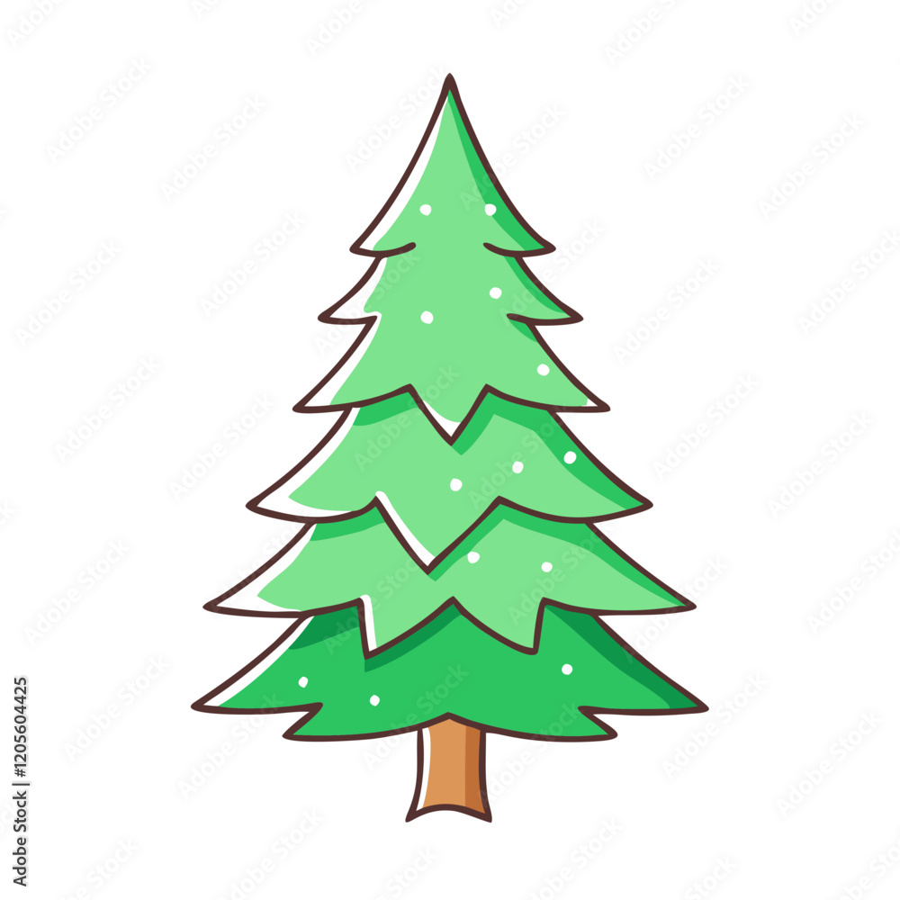 Vector cartoon Christmas tree with snow and green layers, A festive vector illustration of a Christmas tree with green layered foliage and snow accents, featuring a simple brown trunk.
Vector cartoon Christmas tree with snow and green layers, A festive vector illustration of a Christmas tree with green layered foliage and snow accents, featuring a simple brown trunk.