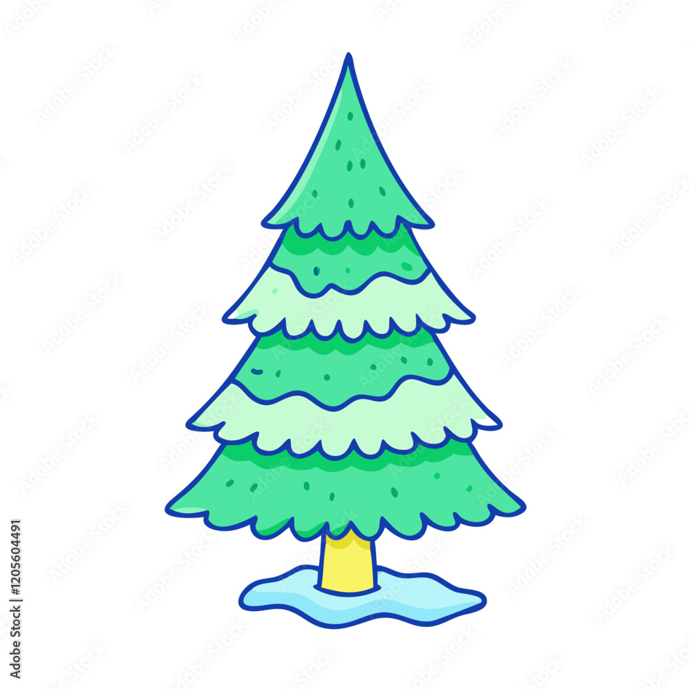 Cartoon Christmas tree with green layers and snow, A playful illustration of a Christmas tree with layered green foliage, a yellow trunk, and a snowy base, evoking a festive, wintery feel.
Cartoon Christmas tree with green layers and snow, A playful illustration of a Christmas tree with layered green foliage, a yellow trunk, and a snowy base, evoking a festive, wintery feel.