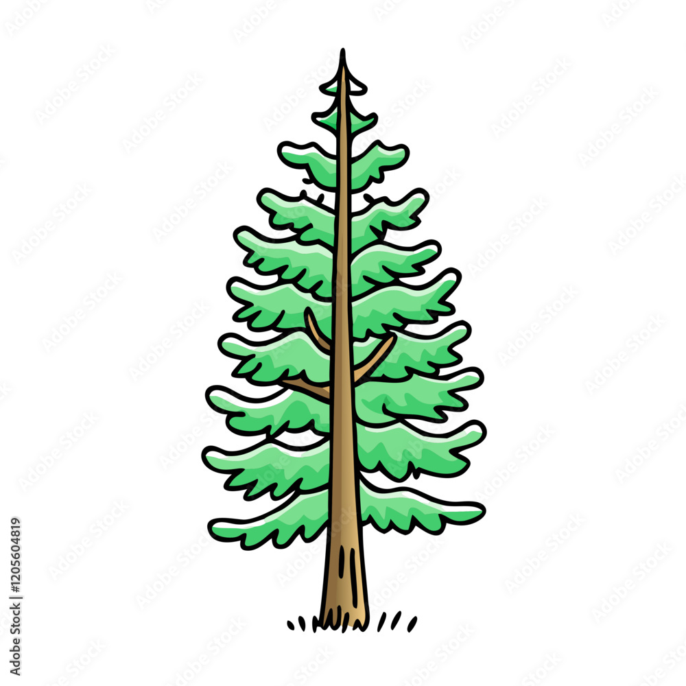 Cartoon pine tree with layered green branches, A stylized illustration of a pine tree with layered green foliage and a tall brown trunk, presenting a fresh, natural look.
Cartoon pine tree with layered green branches, A stylized illustration of a pine tree with layered green foliage and a tall brown trunk, presenting a fresh, natural look.