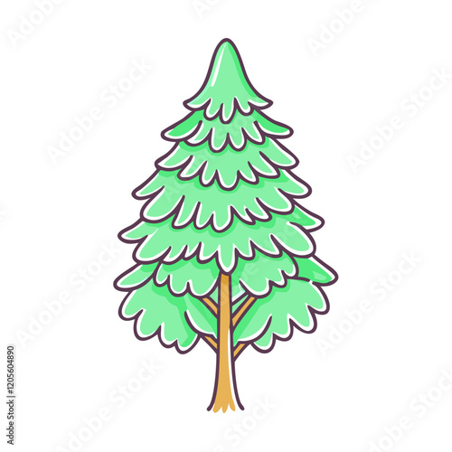 Cartoon pine tree with layered green branches, A playful, stylized illustration of a pine tree with layered green branches and a brown trunk, creating a fresh, natural appearance. 
