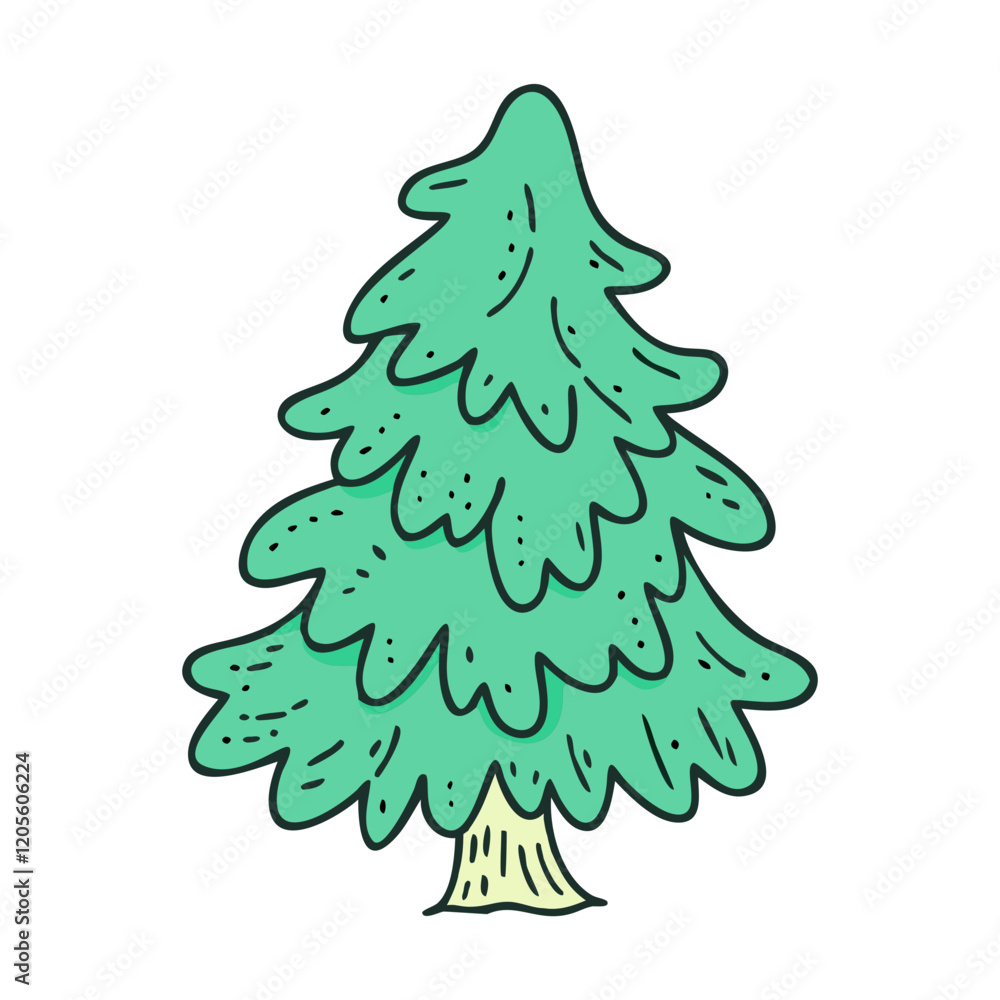 Cartoon illustration of a simple pine tree, Vector cartoon illustration of a green pine tree with a minimal design and textured details, showcasing a natural and playful style.
Cartoon illustration of a simple pine tree, Vector cartoon illustration of a green pine tree with a minimal design and textured details, showcasing a natural and playful style.