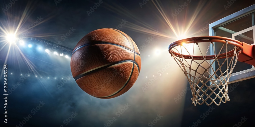 Dynamic Basketball Action with Hoop and Lights Dynamic Basketball Action with Hoop and Lights
