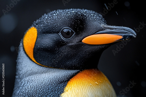 King Penguin Portrait Water Droplets Close Up photo