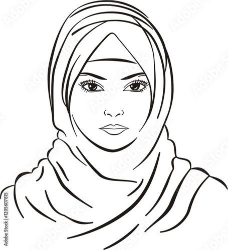 Muslim woman in hijab. Portrait of a young Arab girl in traditional hijab dress. Vector illustration