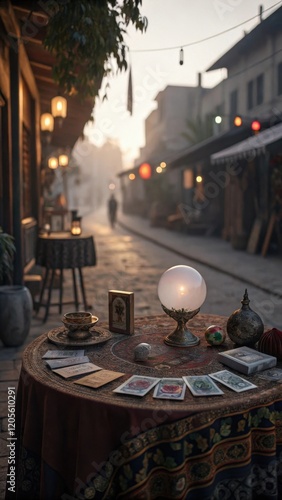 Wallpaper Mural Fortune Teller's Table on Cobblestone Street at Dawn Torontodigital.ca