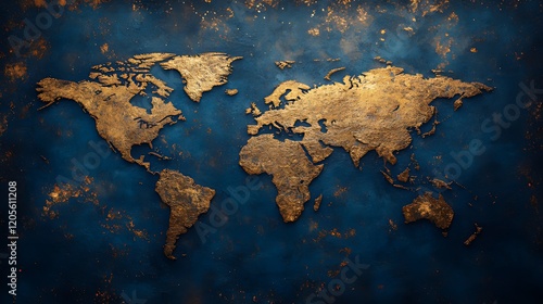 Golden world map textured background, global concept