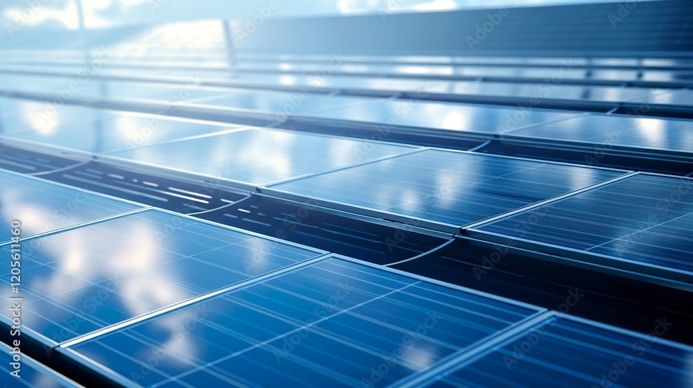 A photo of a solar panel array soaking up sunlight. A photo of a solar panel array soaking up sunlight.