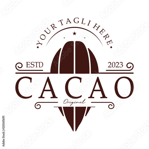 cocoa logo,cocoa bean,cocoa tree,cocoa branches and leaves,chocolate mix on white background,vintage,modern,simple,minimalist icon illustration template design vector