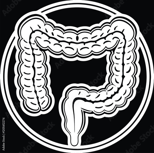 Silhouette outline of the human gastrointestinal tract, colon, and digestive tract vector art illustration image clipart icon sign.