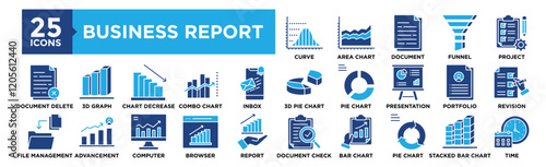 Business Report icon collection set. Containing design business, report, marketing, analysis, corporate, office, growth, strategy