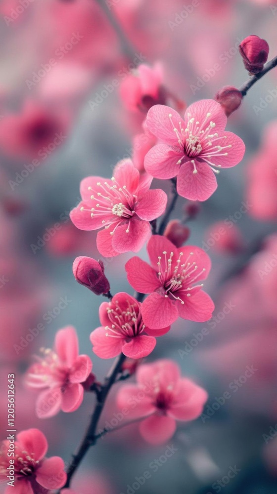 cherry blossom in spring, retro style, soft focus.