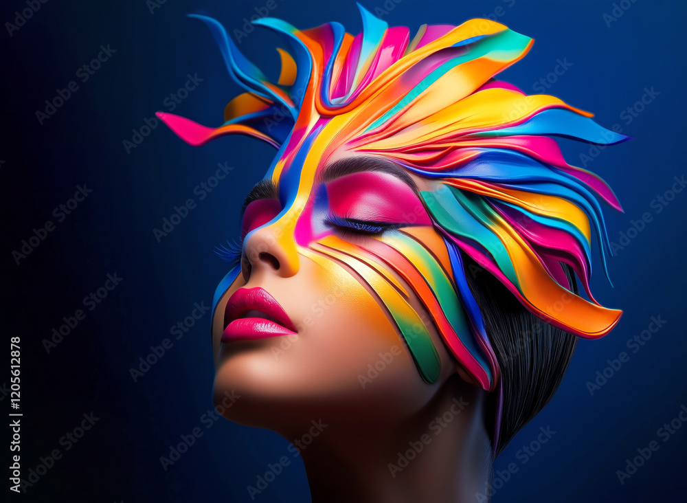 Naklejka premium Vibrant face art display showcases creative expression