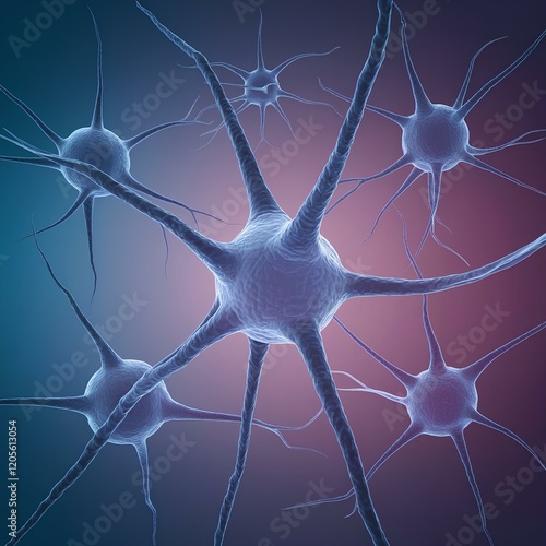 3D illustration of neurons cells, generative ai  photo