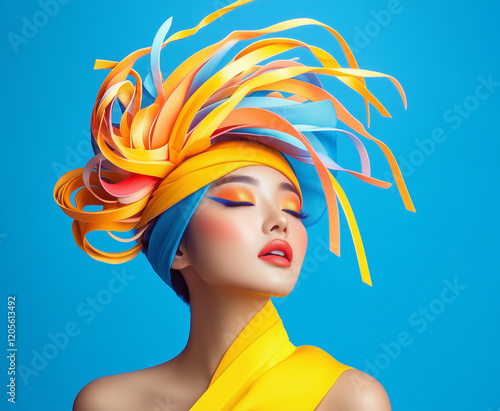 Vibrant model showcasing creative hairstyle with colors photo