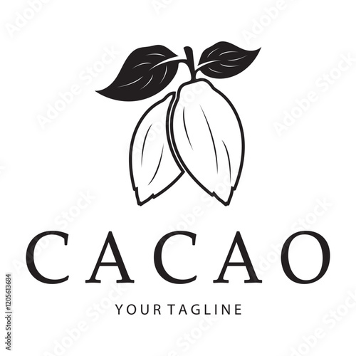 cocoa logo,cocoa bean,cocoa tree,cocoa branches and leaves,chocolate mix on white background,vintage,modern,simple,minimalist icon illustration template design vector