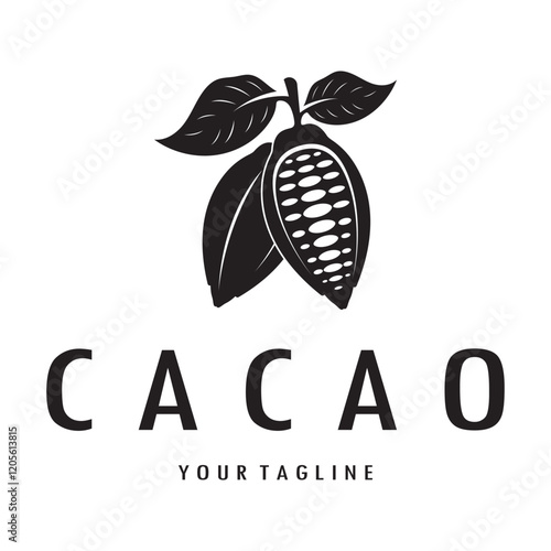 cocoa logo,cocoa bean,cocoa tree,cocoa branches and leaves,chocolate mix on white background,vintage,modern,simple,minimalist icon illustration template design vector