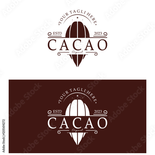 cocoa logo,cocoa bean,cocoa tree,cocoa branches and leaves,chocolate mix on white background,vintage,modern,simple,minimalist icon illustration template design vector