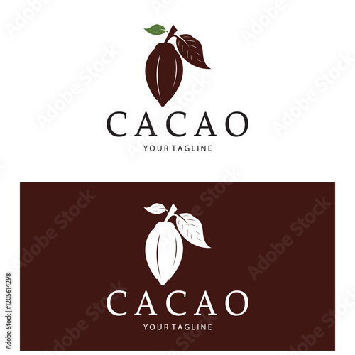 cocoa logo,cocoa bean,cocoa tree,cocoa branches and leaves,chocolate mix on white background,vintage,modern,simple,minimalist icon illustration template design vector