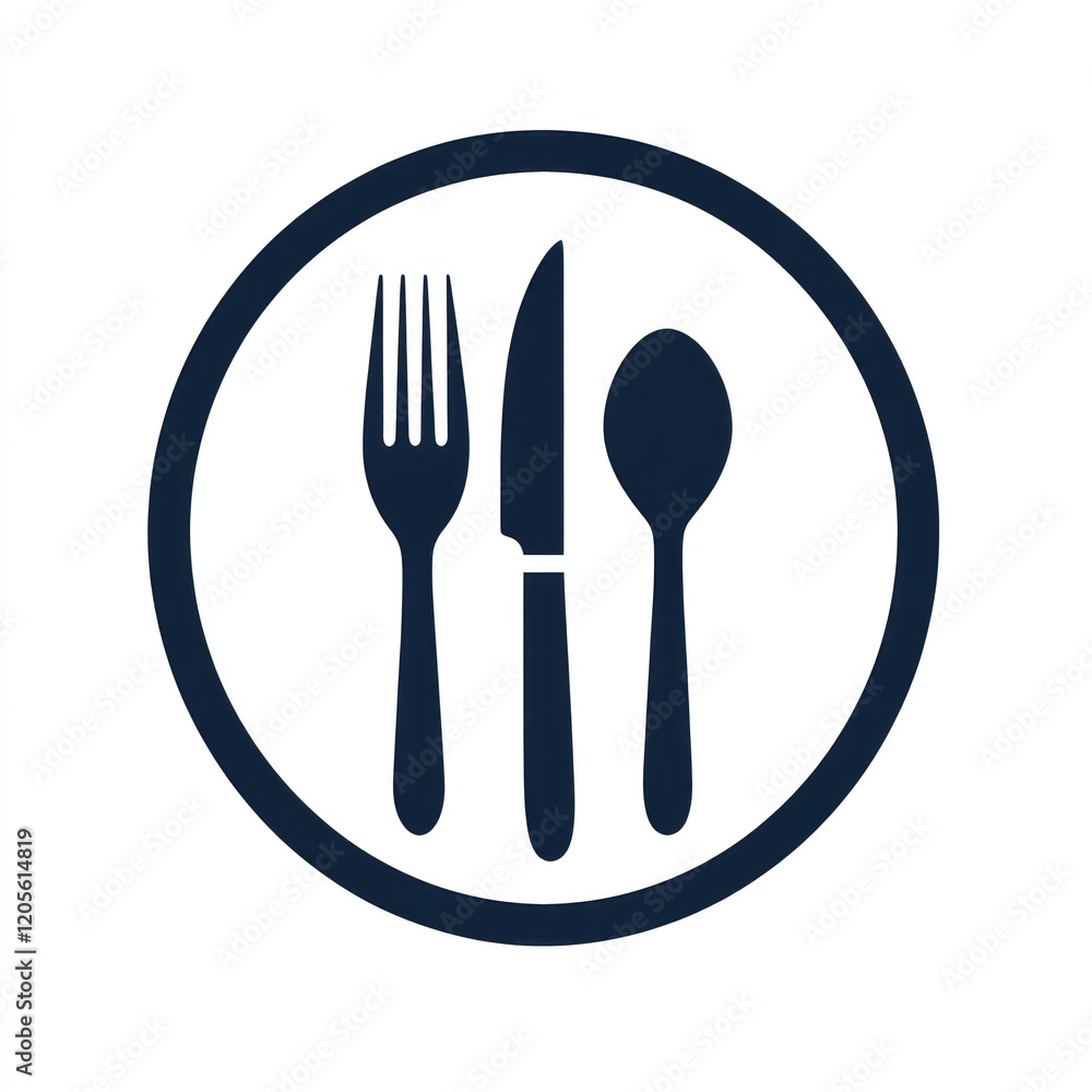 Cutlery set on plate, simple icon, white background, restaurant menu design Cutlery set on plate, simple icon, white background, restaurant menu design