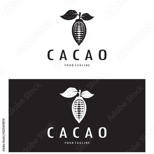 cocoa logo,cocoa bean,cocoa tree,cocoa branches and leaves,chocolate mix on white background,vintage,modern,simple,minimalist icon illustration template design vector