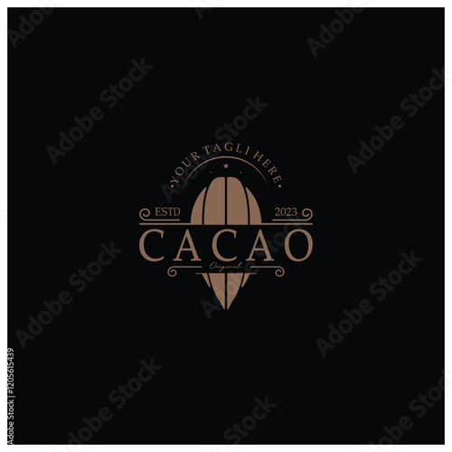 cocoa logo,cocoa bean,cocoa tree,cocoa branches and leaves,chocolate mix on white background,vintage,modern,simple,minimalist icon illustration template design vector