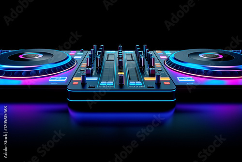 dj turntable with neon lights