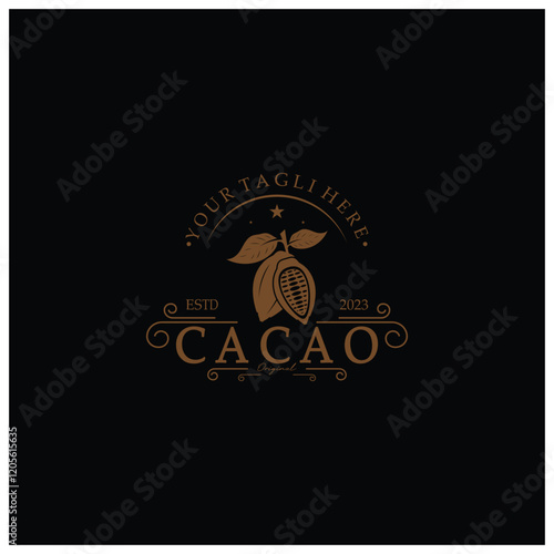 cocoa logo,cocoa bean,cocoa tree,cocoa branches and leaves,chocolate mix on white background,vintage,modern,simple,minimalist icon illustration template design vector