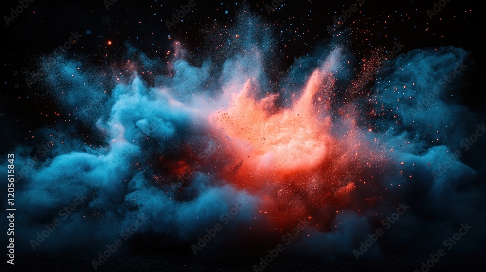 Cosmic explosion, nebula, space, fiery dust, abstract background, design