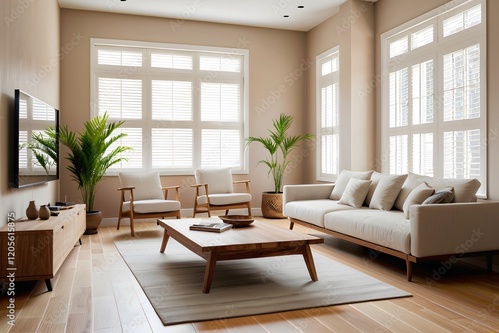 Japandi living room interior design with minimal furniture decor, simple and clean living room Japandi living room interior design with minimal furniture decor, simple and clean living room