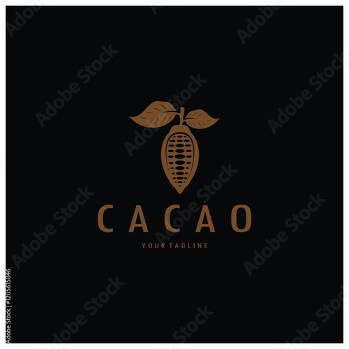 cocoa logo,cocoa bean,cocoa tree,cocoa branches and leaves,chocolate mix on white background,vintage,modern,simple,minimalist icon illustration template design vector