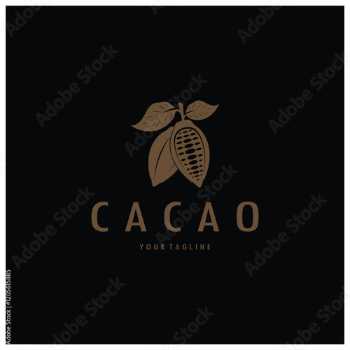 cocoa logo,cocoa bean,cocoa tree,cocoa branches and leaves,chocolate mix on white background,vintage,modern,simple,minimalist icon illustration template design vector