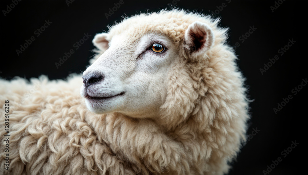 Adorable Fluffy Sheep Portrait Against Dark Background Adorable Fluffy Sheep Portrait Against Dark Background