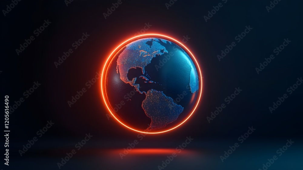 Fototapeta premium Glowing Earth Icon in Futuristic 3D