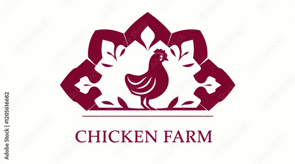 Obraz premium Farm Fresh Chicken Logo Design. A stylized hen in an ornate frame. Perfect for poultry farms, restaurants, and food brands.