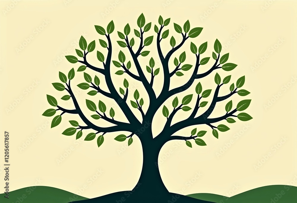 Obraz premium Conglomerate Tree Branches: Flat Illustration, Expansion Concept, Aerial View, Simple Design, Interconnected System, Minimalist, Business Graphic, Modern Concept.