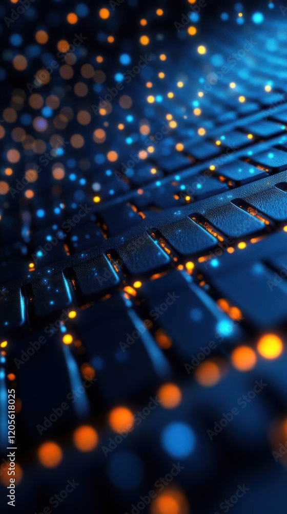 Fototapeta premium computer keyboard close up with blue and orange lights