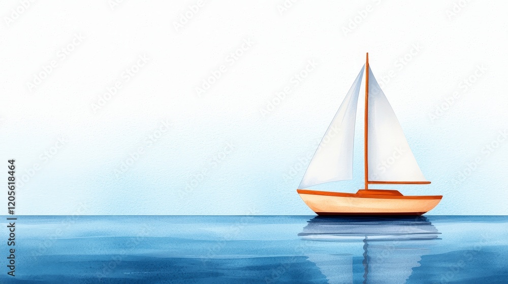 Fototapeta premium A peaceful seascape featuring a sailboat gently gliding on calm waters under a clear sky.