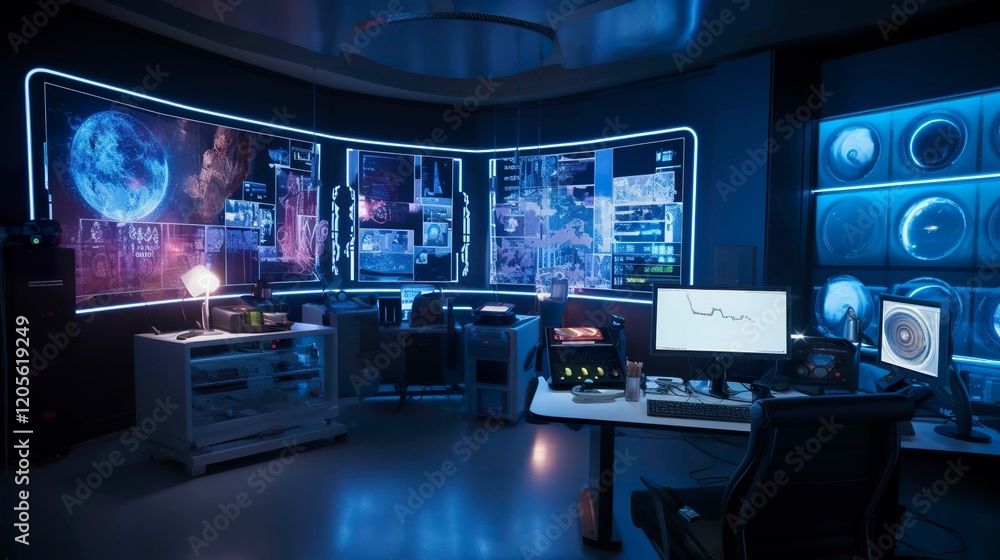 Naklejka premium A photo of a voice recognition technology research lab