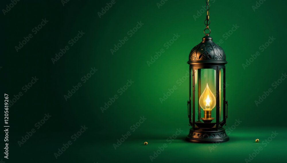 Elegant Hanging Lantern Green Background Ramadan Decor Elegant Hanging Lantern Green Background Ramadan Decor