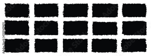 Set of vector paint brush stroke, ink splash, Square and grunge decoration elements. Freehand grunge brush illustration.