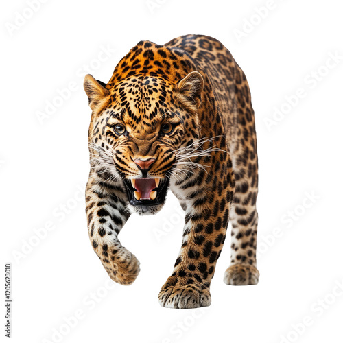 Fierce Leopard Roaring on Transparent Background photo