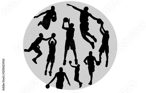 Basketball Silhouette Action: Dynamic silhouettes of basketball players in various poses, capturing the energy and athleticism of the game. This image evokes the thrill and excitement of the sport.