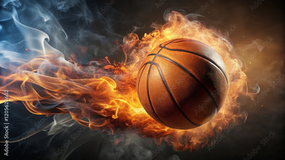 Basketball in Motion with Fiery Background Basketball in Motion with Fiery Background