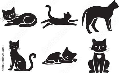 Black cat silhouette on a roof illustration