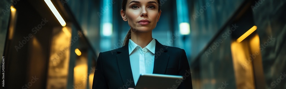 custom made wallpaper toronto digitalA smiling businesswoman standing in a modern office, representing leadership, confidence, and corporate success.