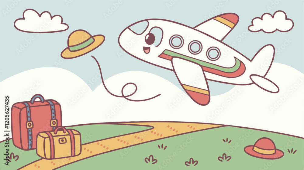 Airplane travel element vector line illustration Airplane travel element vector line illustration