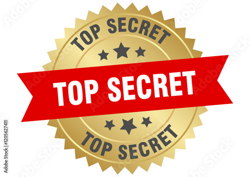 top secret. top secret round red and gold label isolated on transparent background