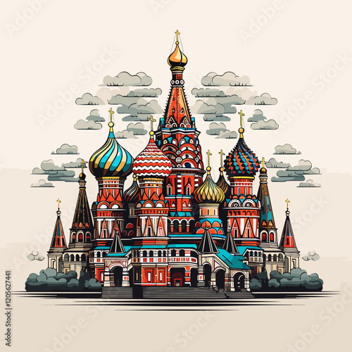 Photography Saint Basil's Cathedral hand-drawn comic illustration
