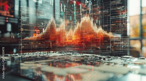 A futuristic data visualization captured within transparent layers, merging technology and art to present a dynamic interplay of information and aesthetics.